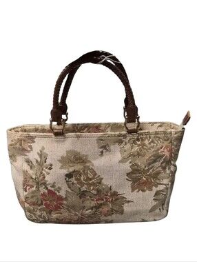 Relic Floral Canvas Tote Bag Braided Leather Handles Vintage Cottagecore